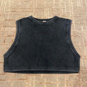 Free People Cropped Grey Short Sleeve Sweater